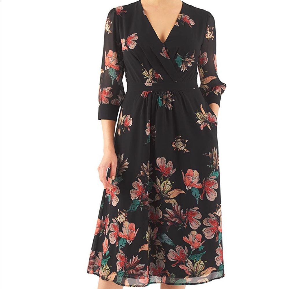 Surplice floral print georgette midi dress
